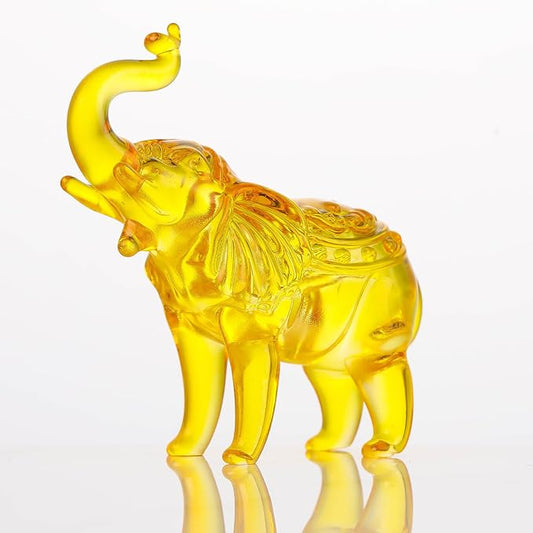 Crystal Elephant Figurines Gifts for Women Men, Crystal Animals Collectible StatueTabletop Decoration Elephant Sculpture with Trunk Up Ornaments (Yellow)
