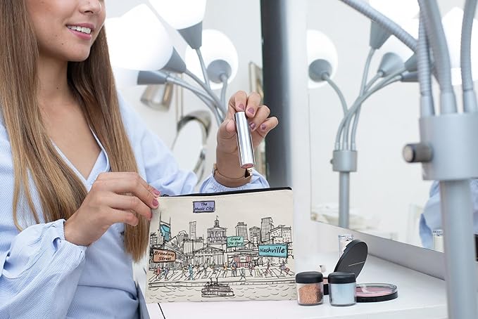 Cities Around the World Artwork Cosmetic Bag Series – Designed in USA, Travel Makeup Bag with Zipper, Souvenir Gift for Women, Artwork Organizer for Purse or Toiletry (Nashville)