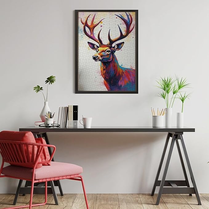 Wooden Puzzles 500 Piece，Color Abstract Deer Painting Themed Jigsaw Puzzles，Challenge Puzzles，Educational Games，Family Puzzles，Unique Gifts for Wall Art，Funny Puzzles，Stress Relief Games