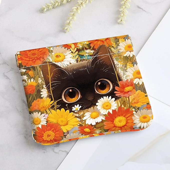2Pcs PU Leather Small Squeeze Coin Purse Pouch Mini coin Bag Unique And Cute Wallet Cosmetic Bags Change Bag For Women Girls Men （Flowers and Cats 3