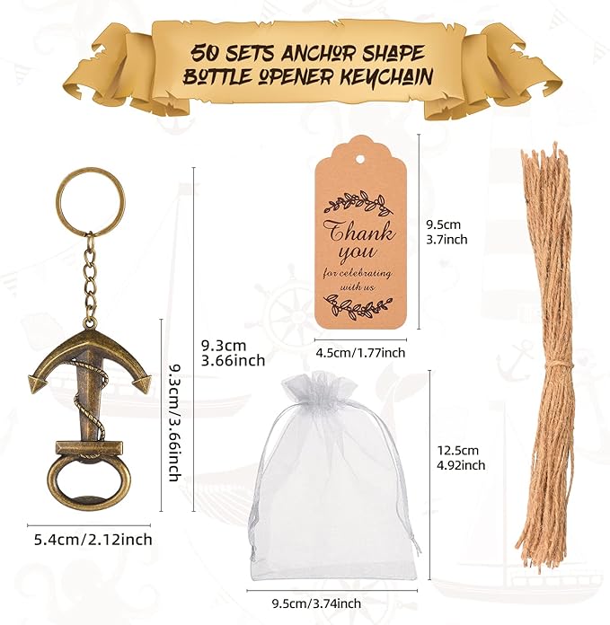 50pcs Anchor Keychain Bottle Opener Wedding Party Gift Decoration, Perfect for Birthday Party, Baby Shower Give Back Guest Gift, Nautical Themed Beer Opener Keychain