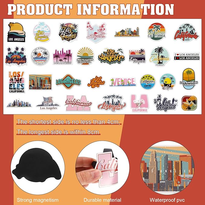 Konohan 30 Pcs Los Angeles Souvenirs Gifts Los Angeles Magnet for Refrigerator City Magnetic Fridge Stickers for Home Decoration