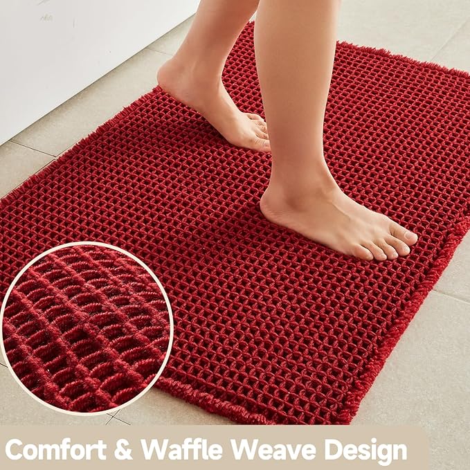 Waffle Runner Rug Bathroom, Long Boho Bathroom Rugs Non Slip Washable Super Absorbent Quick Dry Farmhouse Bath Decor, 60"x24" Burgundy