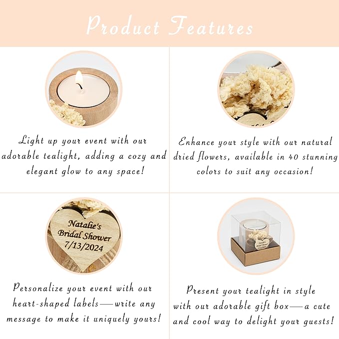 50 Pcs Handmade Personalized Cylinder Candle Holders – Elegant Wedding Favors, Bridal Shower Gifts, Funeral Memorials, & Tealight Candles for Guests