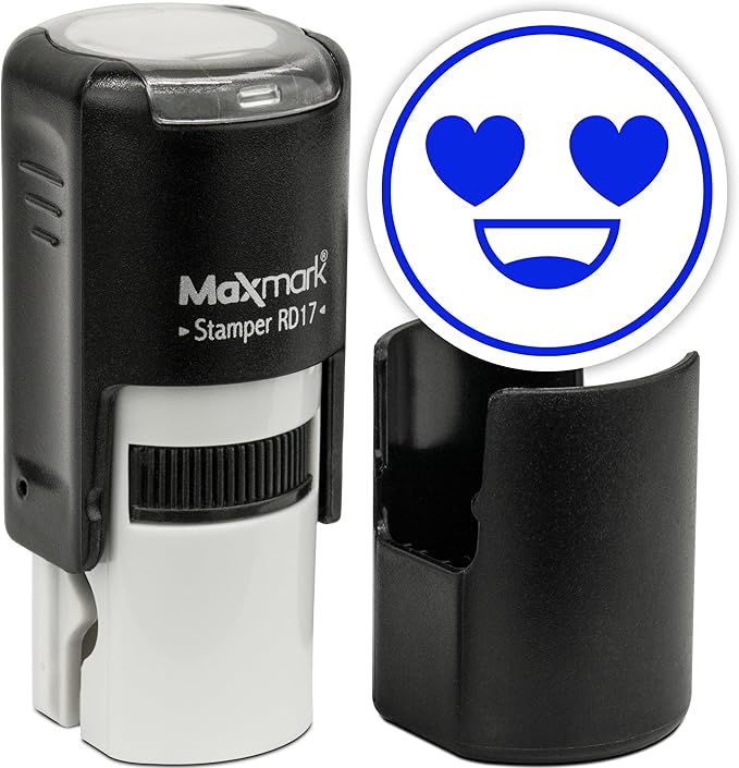 MaxMark Round Self Inking Emoji Stamp - in Love - Blue Ink