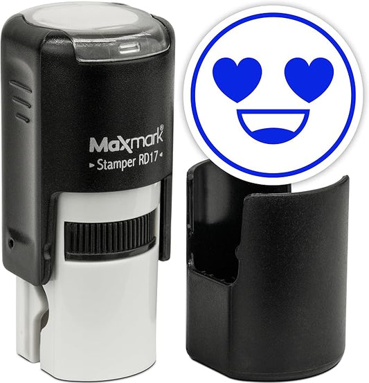 MaxMark Round Self Inking Emoji Stamp - in Love - Blue Ink