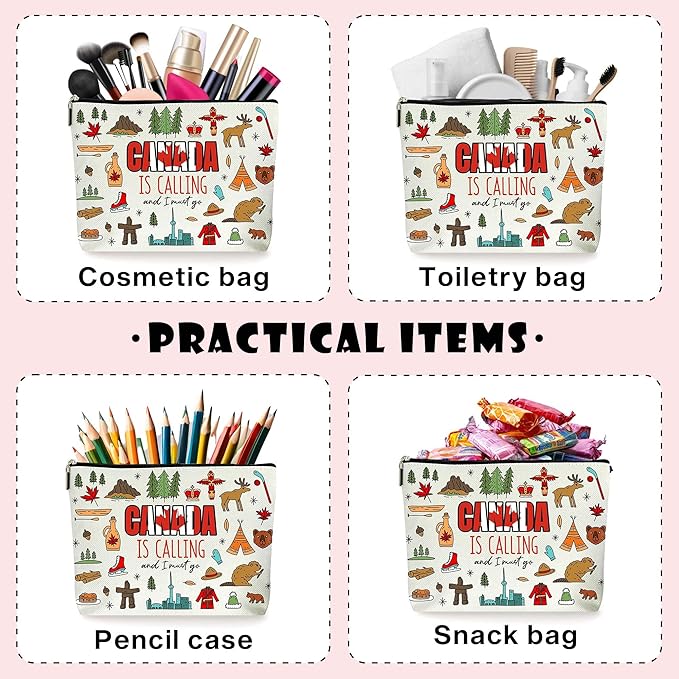 Canada is Calling Makeup Bag with Zipper - Vibrant Canadian Themed Cosmetic Case Souvenirs, Colorful Travel Vacation Essentials. (098)
