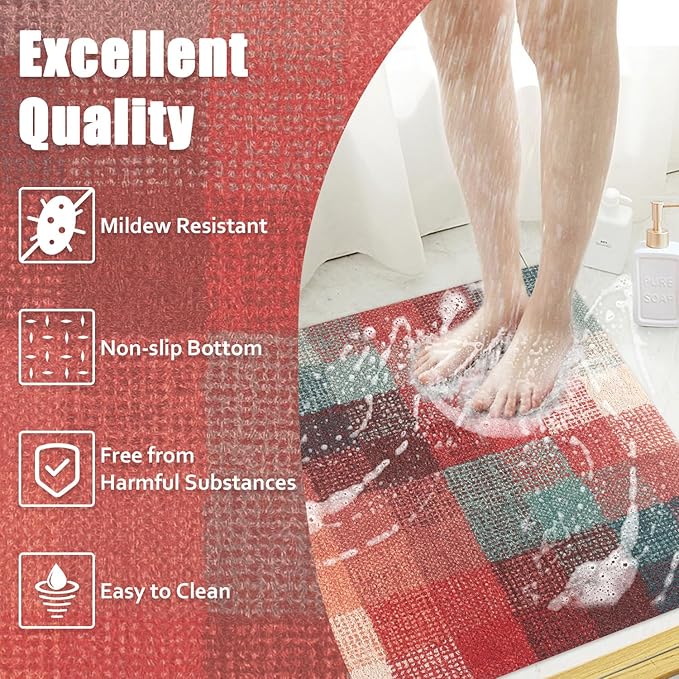 Shower Mat Bathtub Mat Non-Slip - 24x24 Inch, Soft Comfort Bath Mat with Drainage Holes, PVC Loofah Massage Bathmat for Shower, Tub, Bathroom, Wet Areas, Quick Drying