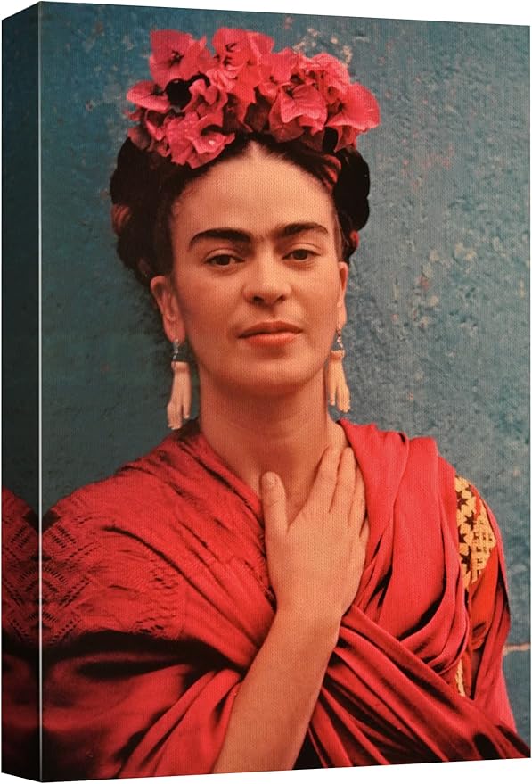 wall26 Canvas Print Wall Art Mexican Master Artist Frida Kahlo in Flower Headpiece Historic Classic Photography Realism Traditional Portrait Vintage Retro for Living Room, Bedroom, Office - 12"x18"