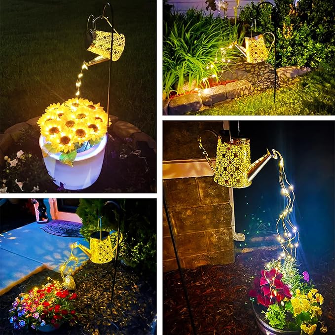 VOOKRY Solar Watering Can Lights, 2 Pack Retro Large Hanging Solar Lights Outdoor Decorative Waterproof Garden Decor for Outside Patio Yard Porch Lawn, Gardening Gifts for Mom Women Grandma Birthday