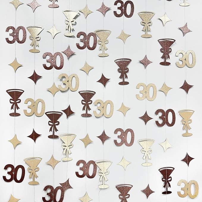 Champagne Gold Brown 30th Birthday Decorations Espresso Martini Garland Streamer Banner Decor for Women A Tini Bit Older Martini Birthday Cheers to 30 Years Happy 30th Anniversary Bar Party Supplies
