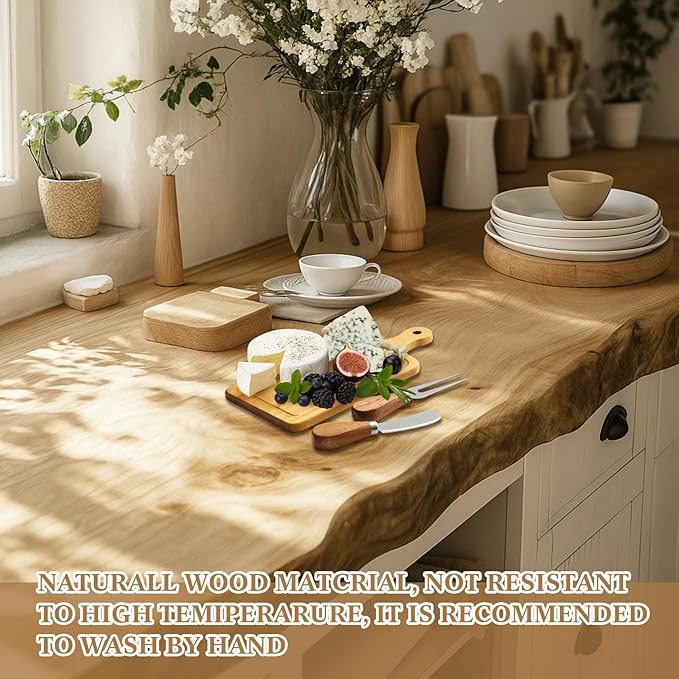 1 Set Bridal Baby Shower Cheese Prizes Wooden Square Board Gift Set Knives Forks Thank You Tags with Box for Guests for Valentines Bridal Baby Shower Housewarming (Teak Wood)