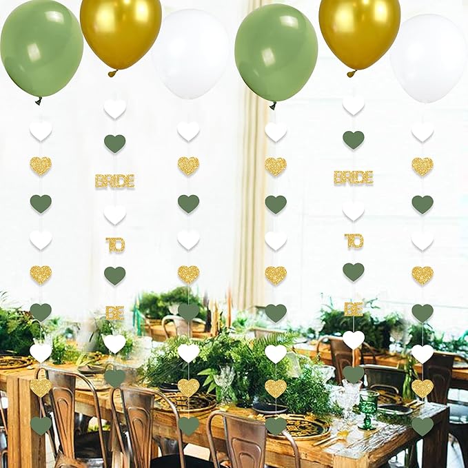 Sage Green Bride to Be Decorations Gold/Green/White Heart Bride to Be Garland with Balloons for Bridal Shower Bachelorette Party