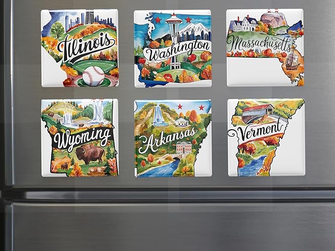 50 US States Magnet Set, Road Trip Travel Souvenir, Custom Fridge Magnets, Unique State Keepsake – Personalized Gift (40)