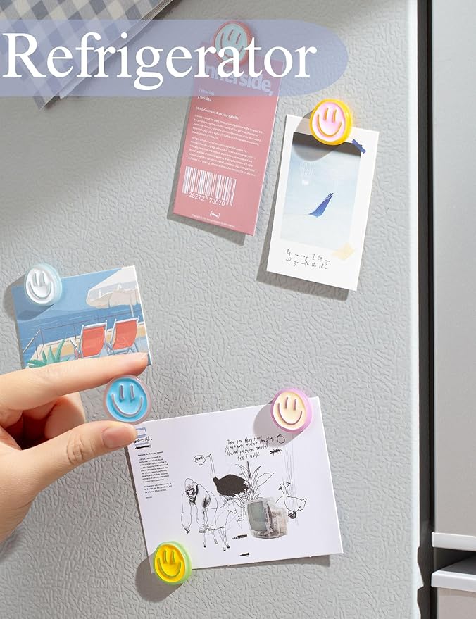Mymazn 12Pcs Fridge Magnets Cute Refrigerator Magnets, Colorful Magnets for Whiteboard Cabinet Locker, Resin Smile Face Decorative Magnets for Classroom Kitchen Office