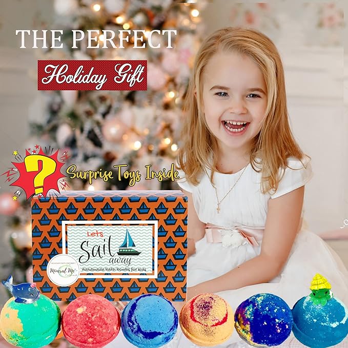 Bath Bombs for Kids with Surprise Inside - Organic, Gentle & Kid Friendly Bubble Bath Fizzies with Toys Inside. Spa Bath Fizz Balls Kit. Fizzy Balls w/Rich Bubbles, Birthday Gifts for Boys, Girls