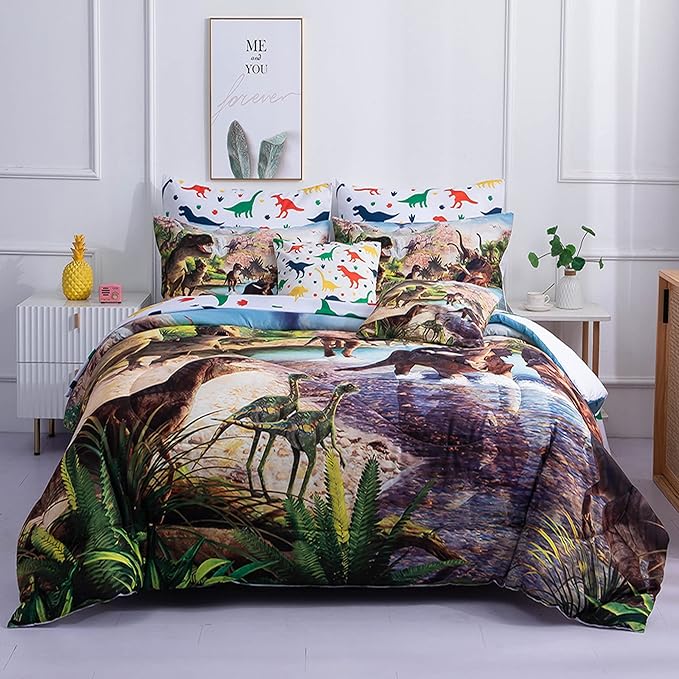 Dinosaur Bedding Twin Comforter Set for Boys Comforter Set, Dinosaurs Bed in a Bag, 9 Piece Dinosaur Bedding Sheets Sets Twin Size, Soft Microfiber Kids Bed