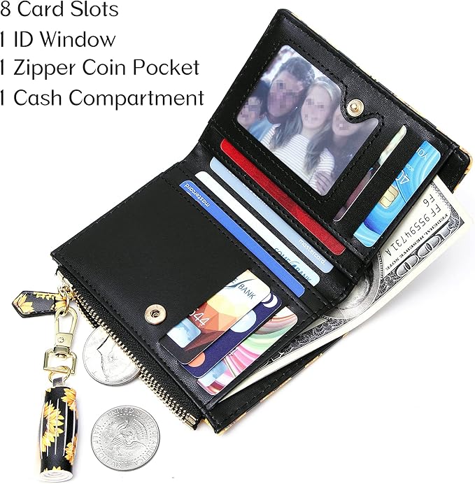 GEEAD Small Wallets for Women Bifold Slim Coin Purse Zipper ID Card Holder