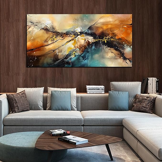 JKWALL77 Large Wall Paintings for Living Room - Yellow Pictures Wall Decor - Abstract Wall Art for Office Ready to Hang Size 29" x 59"