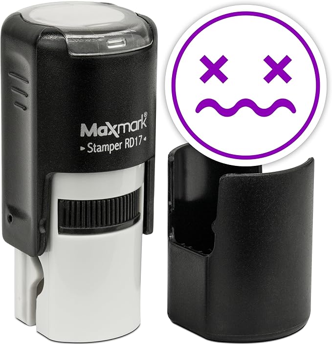 MaxMark Round Self Inking Emoji Stamp - Distressed - Purple Ink