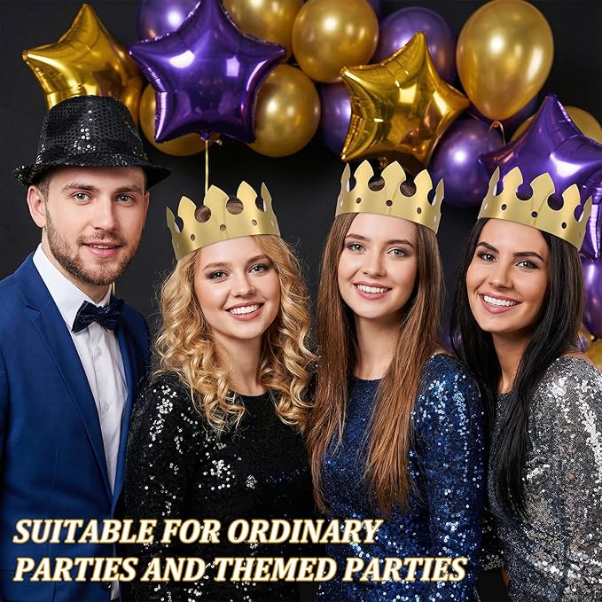 200pcs Gold Paper Crowns Bulk,Classic Style King Crown Princess Hats for Adults Birthday Celebration Party Supplies