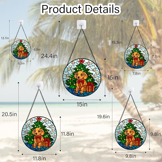 Stained Glass Window Hanging Green Christmas Tree Snowflake Dog 9.8" - Suncatcher Door Garden Sun Catcher Xmas Holiday Decor Birthday for Mom Men Woman Friend Nana