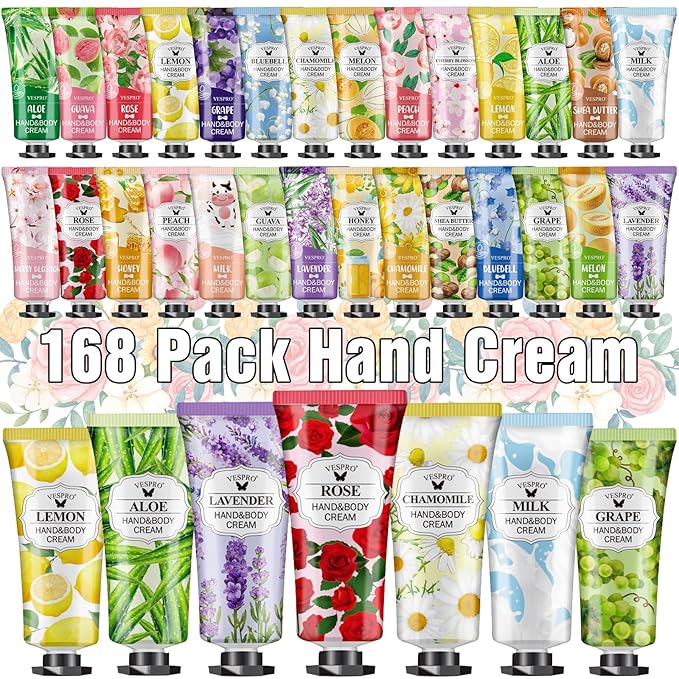 VESPRO 168 Pack Hand Cream Set for Women, Hand Lotion for Valentines Day Gifts, Bridesmaid Gifts, Thank You Gifts, Birthday Gifts, Mothers Day Gifts, Hand Lotion Travel Size for Dry Cracked Hands