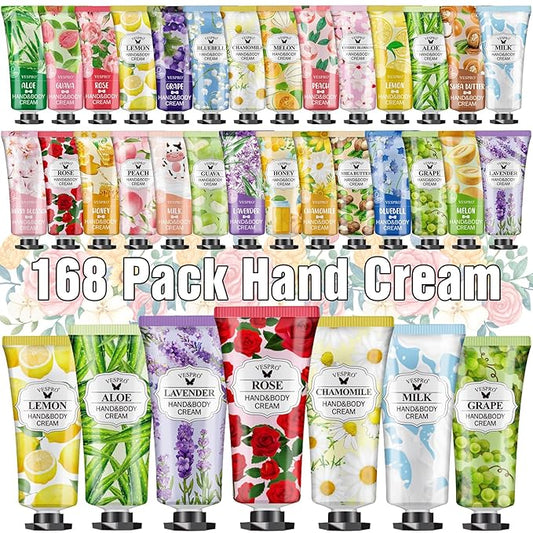 VESPRO 168 Pack Hand Cream Set for Women, Hand Lotion for Valentines Day Gifts, Bridesmaid Gifts, Thank You Gifts, Birthday Gifts, Mothers Day Gifts, Hand Lotion Travel Size for Dry Cracked Hands