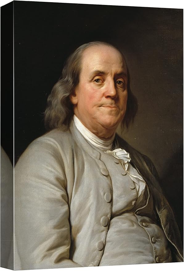 wall26 Canvas Print Wall Art Portrait of Benjamin Franklin People Pop Culture Historical Realism Famous Closeup Colorful Multicolor Classical for Living Room, Bedroom, Office - 32"x48"