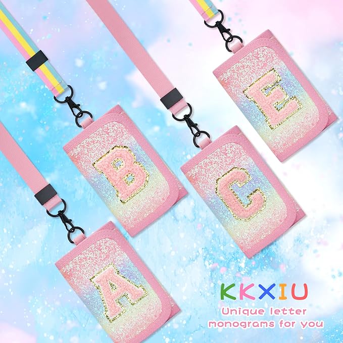 Gifts for Girls 3 4 5 6 7 8 9 10 11 12 Years Old Kids Wallet Cute Initial Coin Purse Toddler Wallet with Magic Sticker (Shiny Rainbow, Z)