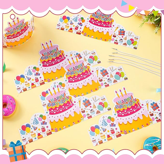 Outus 42 Pack Happy Birthday Crowns for Kids Classroom with Elastic Band for Teachers Students Kindergarten Party