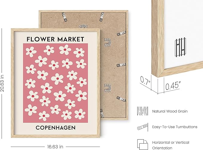 HAUS AND HUES Flower Market Poster, Danish Pastel Floral Wall Art, Aesthetic Flower Prints, Pastel Room Decor (Beige Framed, 16" x 20")