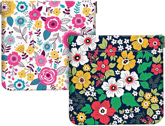 2Pcs PU Leather Small Squeeze Coin Purse Pouch Mini coin Bag Unique And Cute Wallet Cosmetic Bags Change Bag For Women Girls Men （Yellow and white flowers