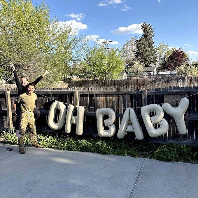40 Inch Beige OH BABY Balloon for Baby Shower, Large Cream White Oh Baby Balloons Letters with Ribbon, Neutral Ivory Alphabet Oh Baby Balloon Banner Sign for Gender Reveal Backdrop Party Decorations