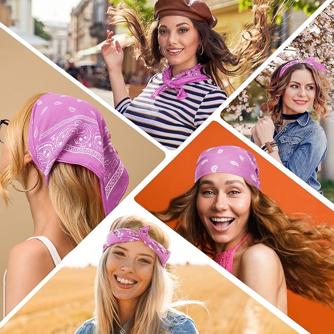 PLULON 30 Pack Bandanas for Men Women, Polyester Novelty Paisley Pattern Bandana Headbands Wristband Neckerchief Cowboy