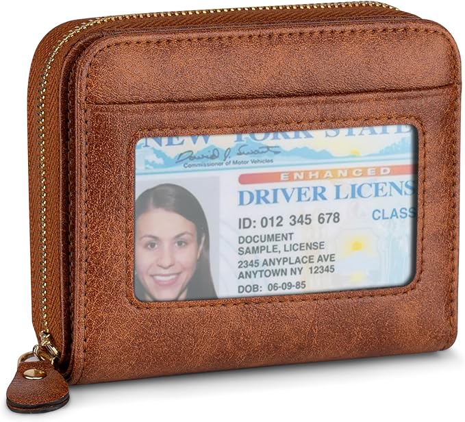Genuine Small Wallet for Women, Slim RFID Blocking Credit Card Holder with ID Window, Compact Purses for Women with 17 Card Slots