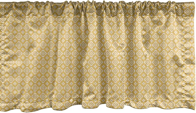 Ambesonne Vintage Yellow Window Valance, Traditional Floral Motifs Medieval Abstract Botany Themed Antique Design, Curtain Valance for Kitchen Bedroom Decor with Rod Pocket, 54" X 18", Marigold White