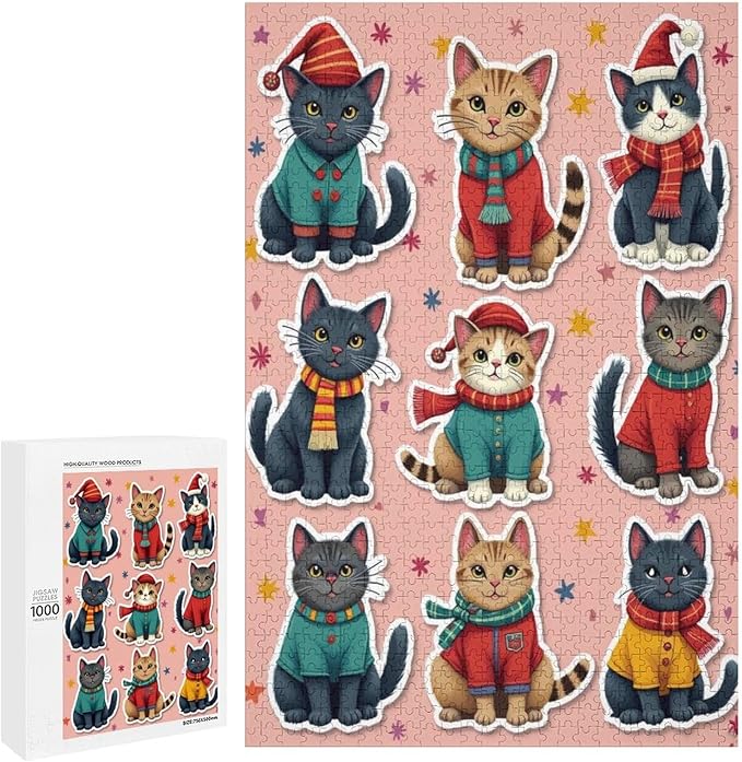 Wooden Puzzle 1000 Pieces Adult - Christmas Dog Cat Puzzle Christmas Puzzles, Holiday Puzzles, Family Toys, Party Games, Jigsaw Puzzle Challenge and Funny