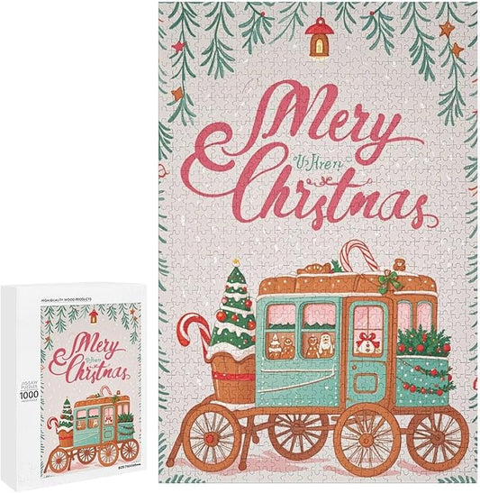 Wooden Puzzle - Christmas Gingerbread Express Train Jigsaw Puzzles，Wooden Puzzles for Adults 1000 Pieces Unique Gifts for Wall Art，Challenge Puzzles，Educational Games，Family Puzzles