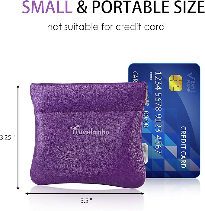Travelambo Leather Squeeze Coin Purse Pouch Change Holder For Men & Women