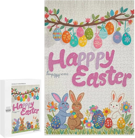 Wooden Puzzle - Easter and The Rabbit Jigsaw Puzzles，Wooden Puzzles for Adults 1000 Pieces Unique Gifts for Wall Art，Challenge Puzzles，Educational Games，Family Puzzles