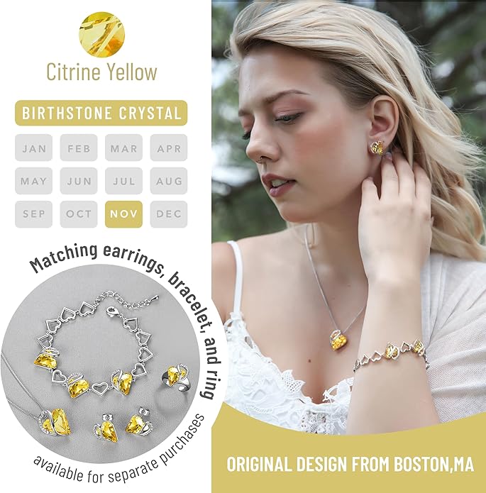 Leafael Valentine's Day Gift Necklaces for Women, Infinity Love Birthstone Heart Crystal Pendant, Birthday Anniversary Jewelry for Wife, Mom, and Her, Silver Plated, 18" + 2" Adjustable Chain