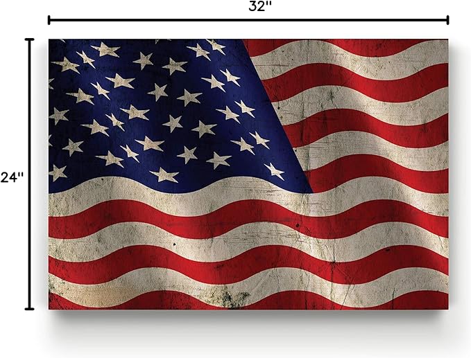 Renditions Gallery Canvas Nationalistic Wall Art Home Paintings & Prints Artwork Waving American Flag Modern Patriotic Canvas Pride Decorations for Bedroom Office Kitchen - 24"x32" LT25