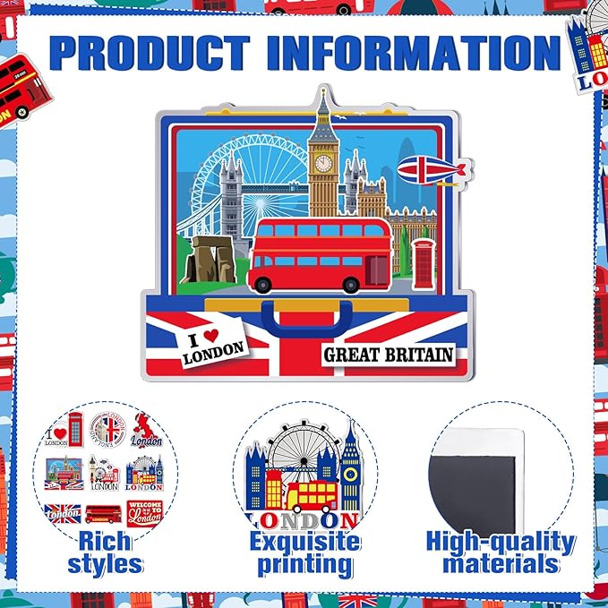 18 Pcs London Fridge Magnet Magnetic Refrigerator Stickers Metal Magnet London Souvenirs Gifts Refrigerator Magnets Home Decoration Accessories