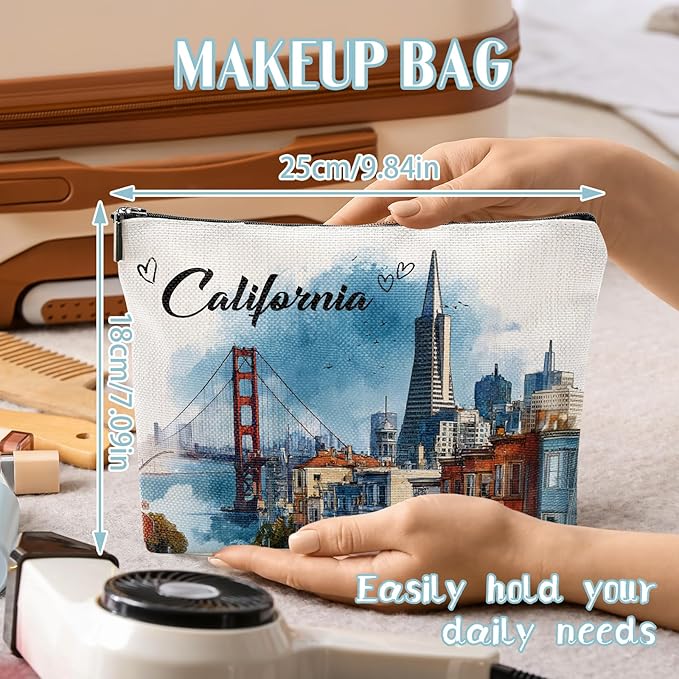 California Souvenirs Gifts Travel Essentials - City Scenery California Travel Must Haves, Cosmetic Makeup Bags Gifts for Women Girls Purse