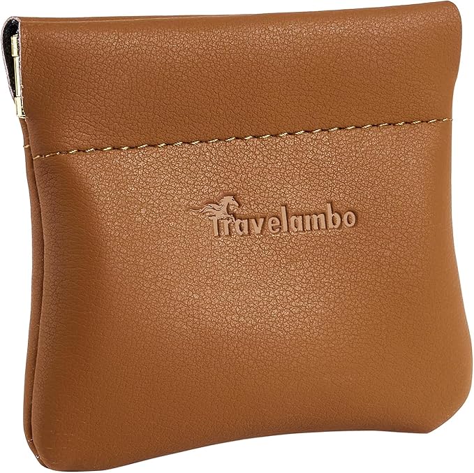 Travelambo Leather Squeeze Coin Purse Pouch Change Holder For Men & Women