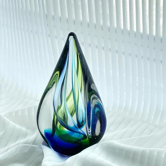 Yao Yuan Hand Blown Glass Sculpture Decor, Paperweight for Office Desk, Modern Glass Art Figurines Mediterranean Beach House Decor, Living Room Coffee Shelves Table Top Decoration