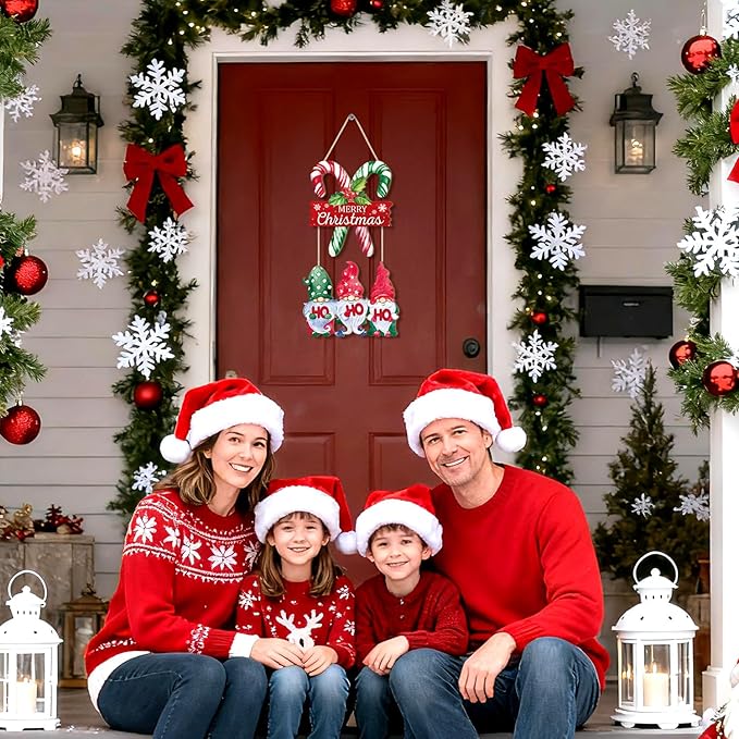 CHDITB Xmas Wooden Sign, Merry Christmas Wood Hanging Plaque, Candy Cane Holiday Front Door Sign, Dwarf Christmas Wall Art Sign Hanger, Xmas Seasonal Wall Decor for Outdoor Porch Yard Fireplace Decor