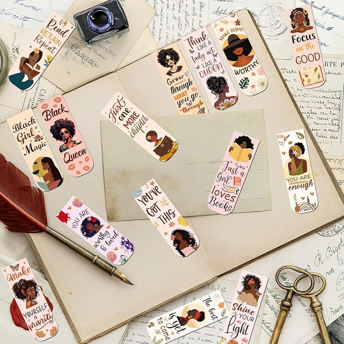 Black Girl Magnetic Bookmark - 30 Pcs Black Women Inspirational Quotes Book Mark Magnets Reading Bookmarks Magnetic African American Women Book Markers Page Clip for Students Teachers Gifts
