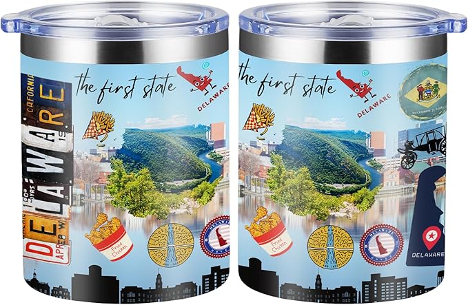 12oz Coffee Mug Delaware State Insulated Coffee Cups, United States Map Travel Mug Landmark, Birthday Gifts Cute Mugs with Lid and Straw Mothers Day Gifts